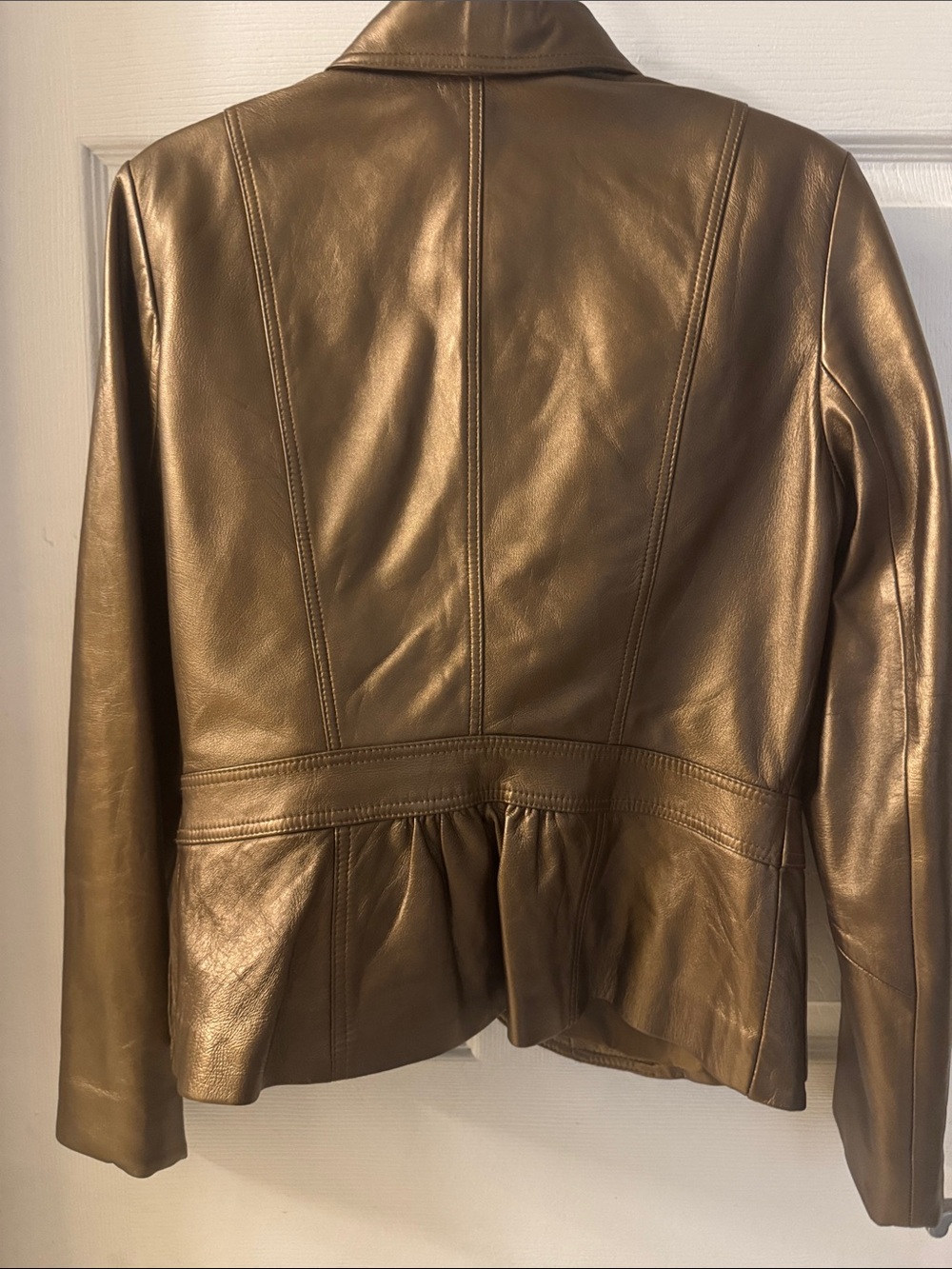 Cache Metallic Bronze Leather Button-Front Jacket - Picture 10 of 11